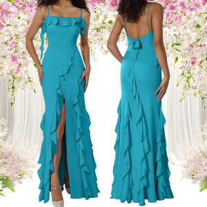 AW BRIDAL sz 8 M turquoise blue chiffon Kaiden formal party maxi dress NEW B163